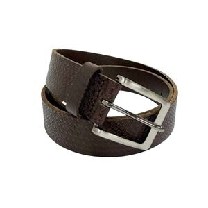 🌺 Lucky Brand Men's Size 32 Brown Textured Leather Belt Silver-Tone‎ Buckle NWT